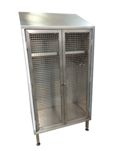 Garment cabinets with vision panels and hangers