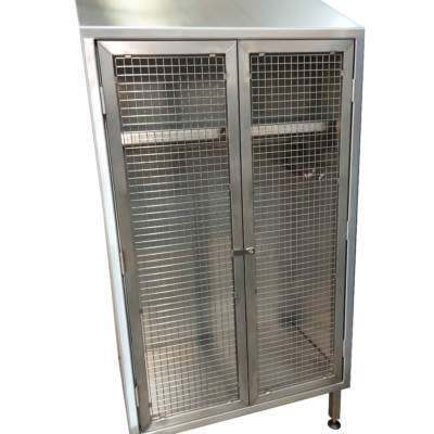 Garment cabinets with vision panels and hangers